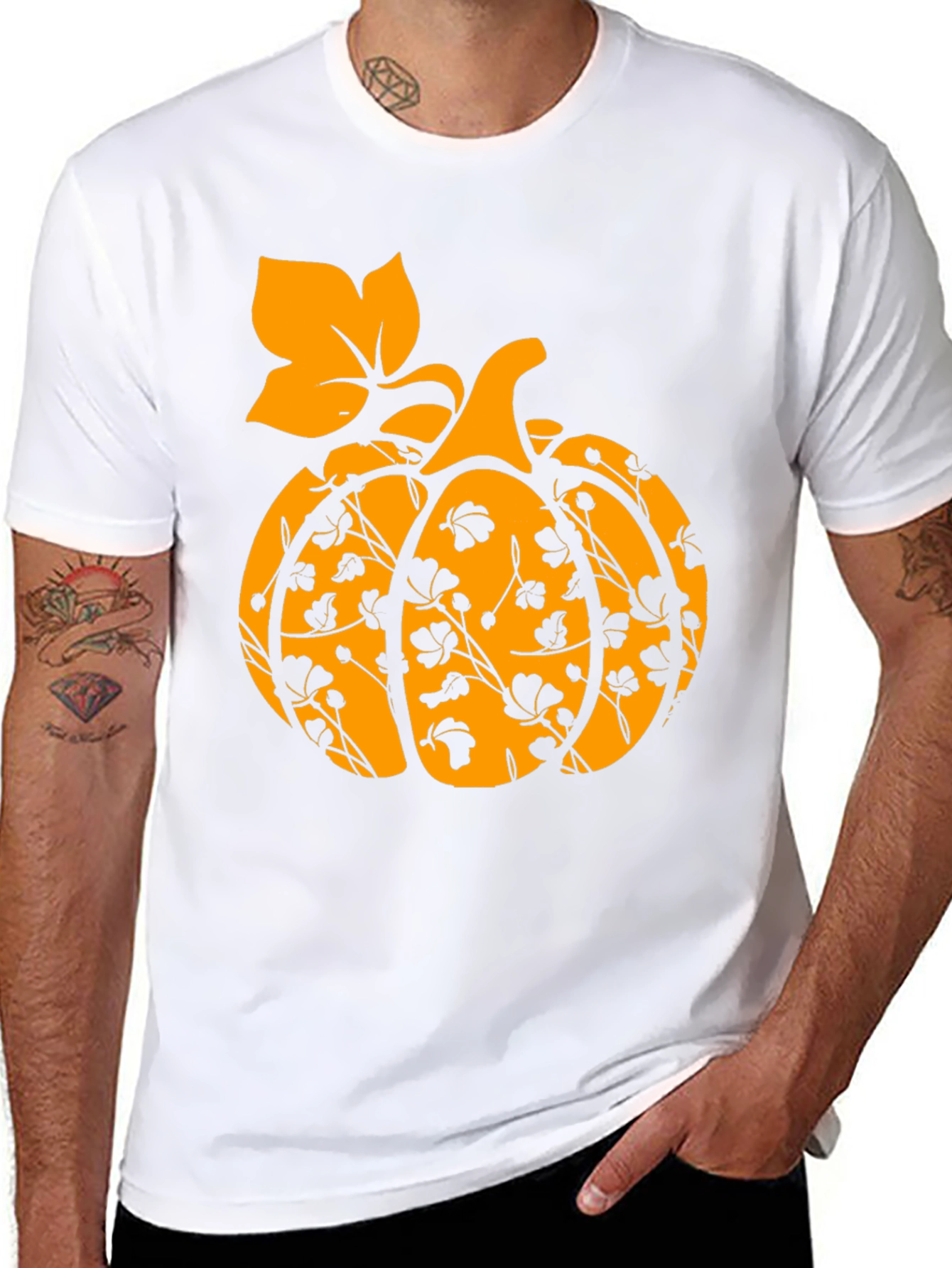 Fall Pumpkin Floral T-Shirt - Black