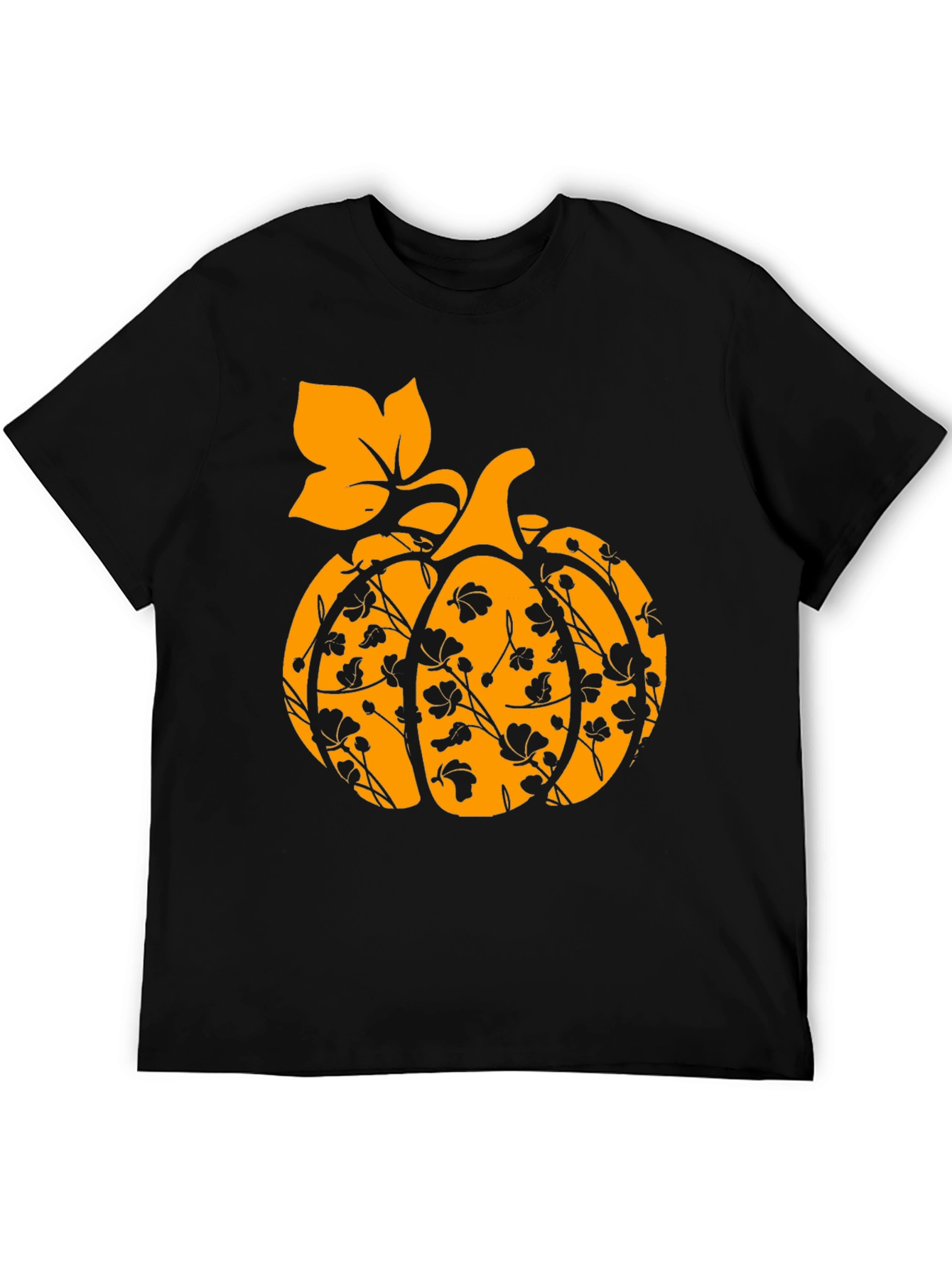 Fall Pumpkin Floral T-Shirt - Black