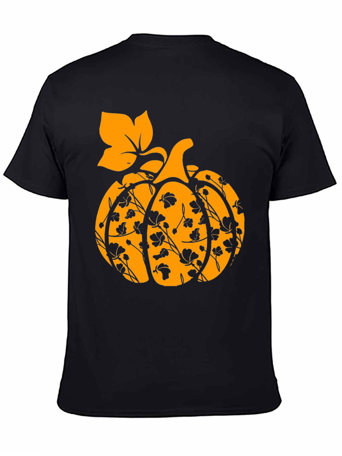 Fall Pumpkin Floral T-Shirt - Black