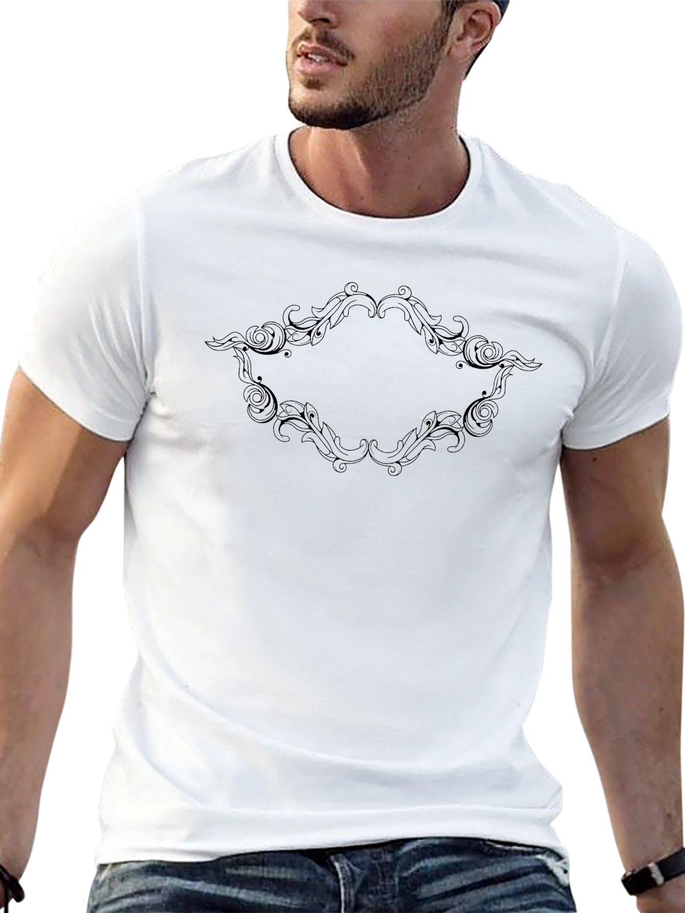 Elegant Ornamental Frame Black T-Shirt