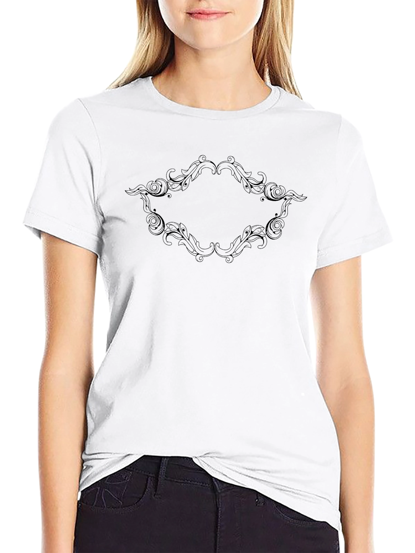 Elegant Ornamental Frame Black T-Shirt