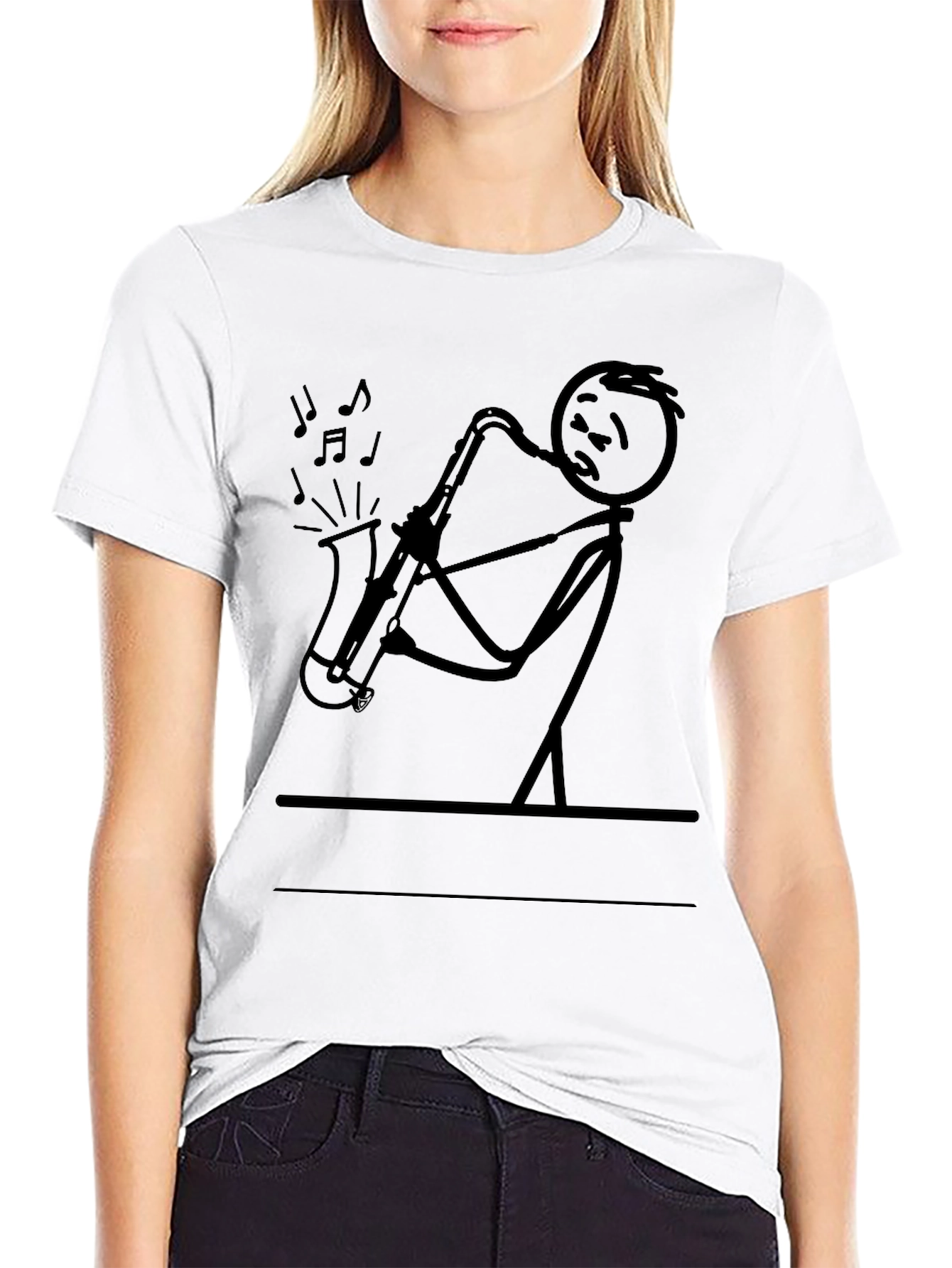 Saxophone Stick Figure T-Shirt - Musician Tee