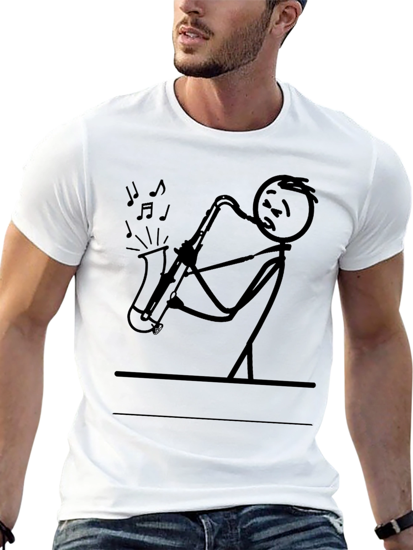 Saxophone Stick Figure T-Shirt - Musician Tee