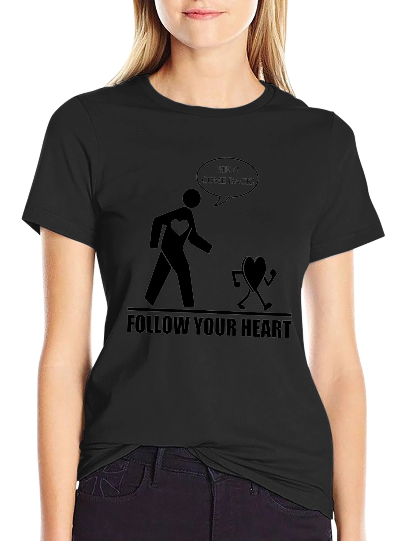 Follow Your Heart Graphic Tee - Black Cotton T-Shirt