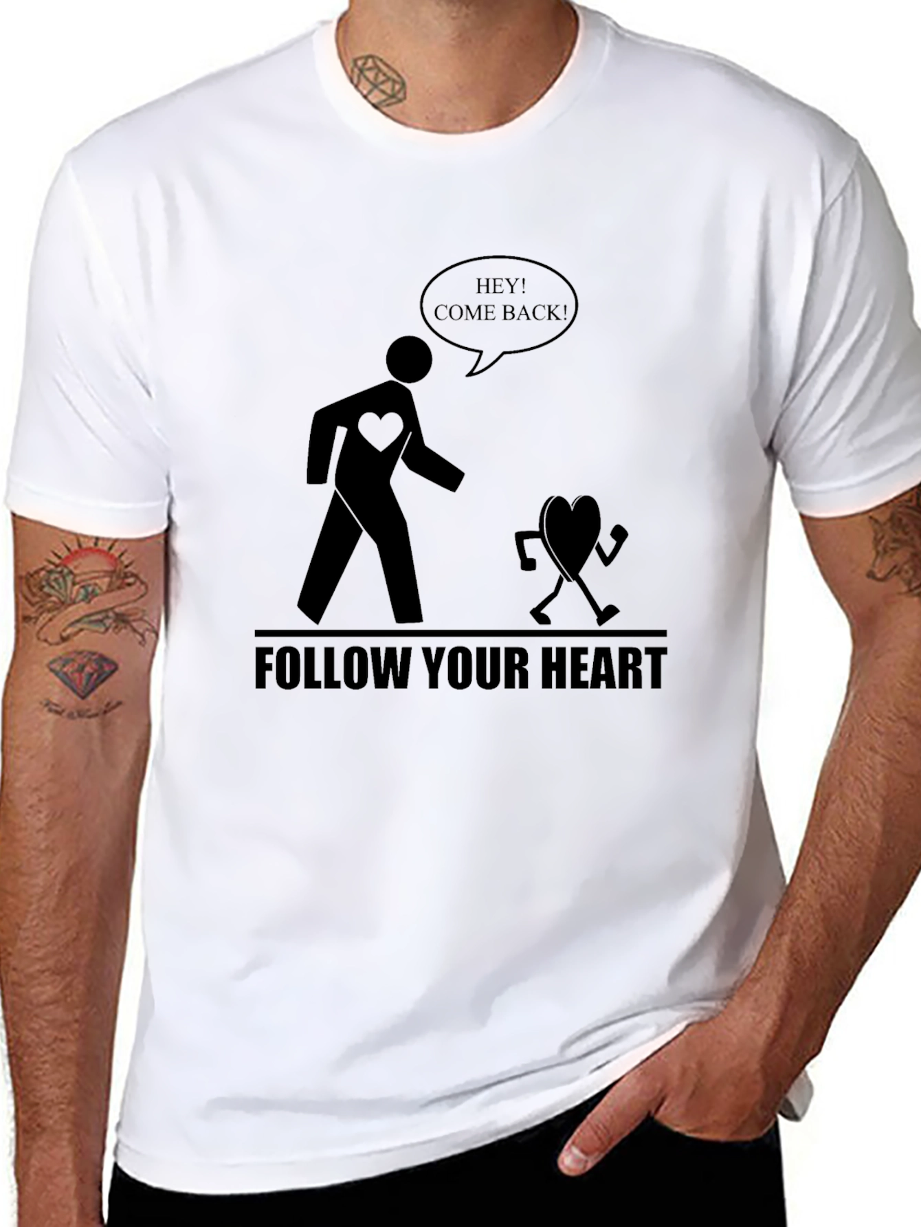 Follow Your Heart Graphic Tee - Black Cotton T-Shirt
