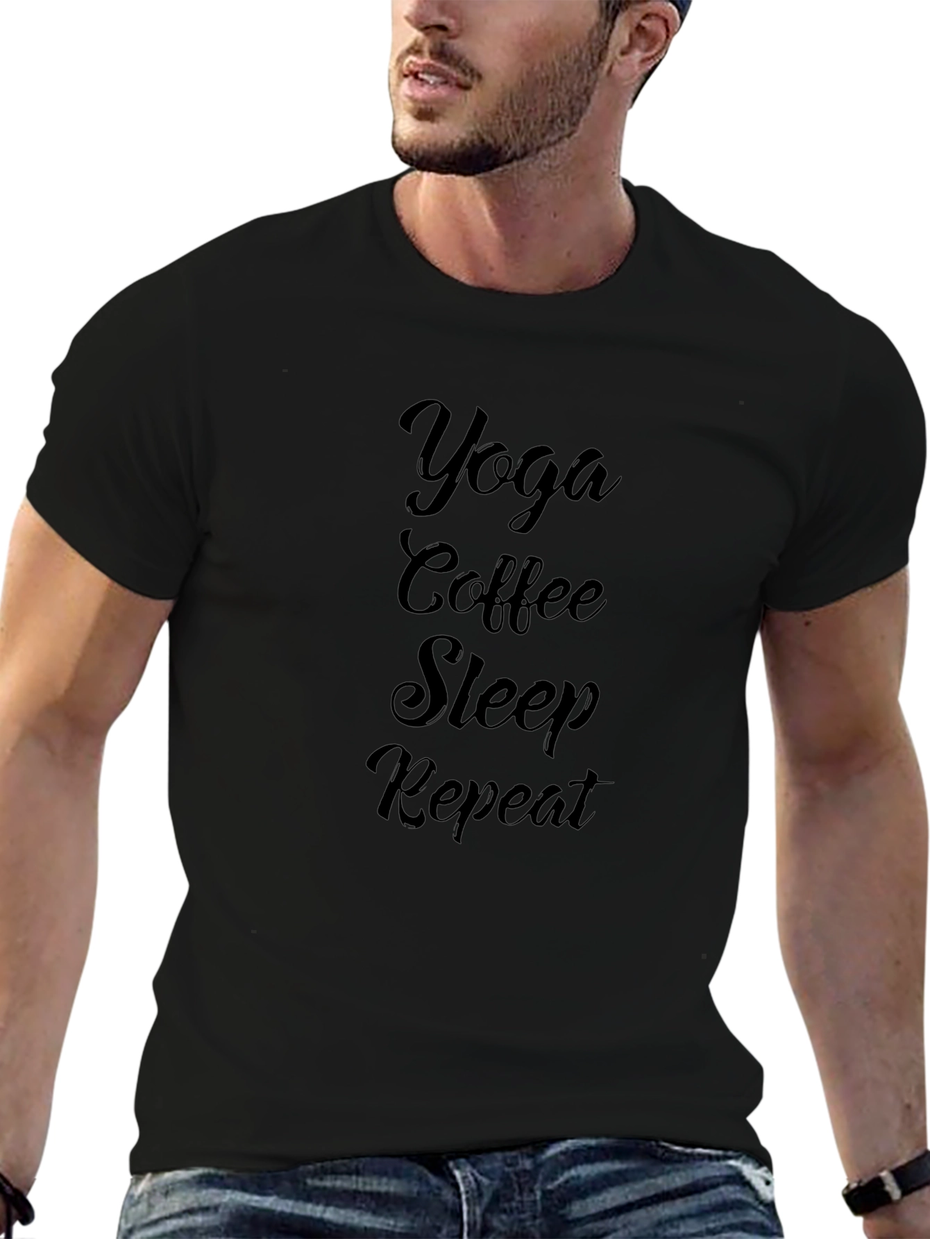 Yoga Coffee Sleep Repeat Black T-Shirt