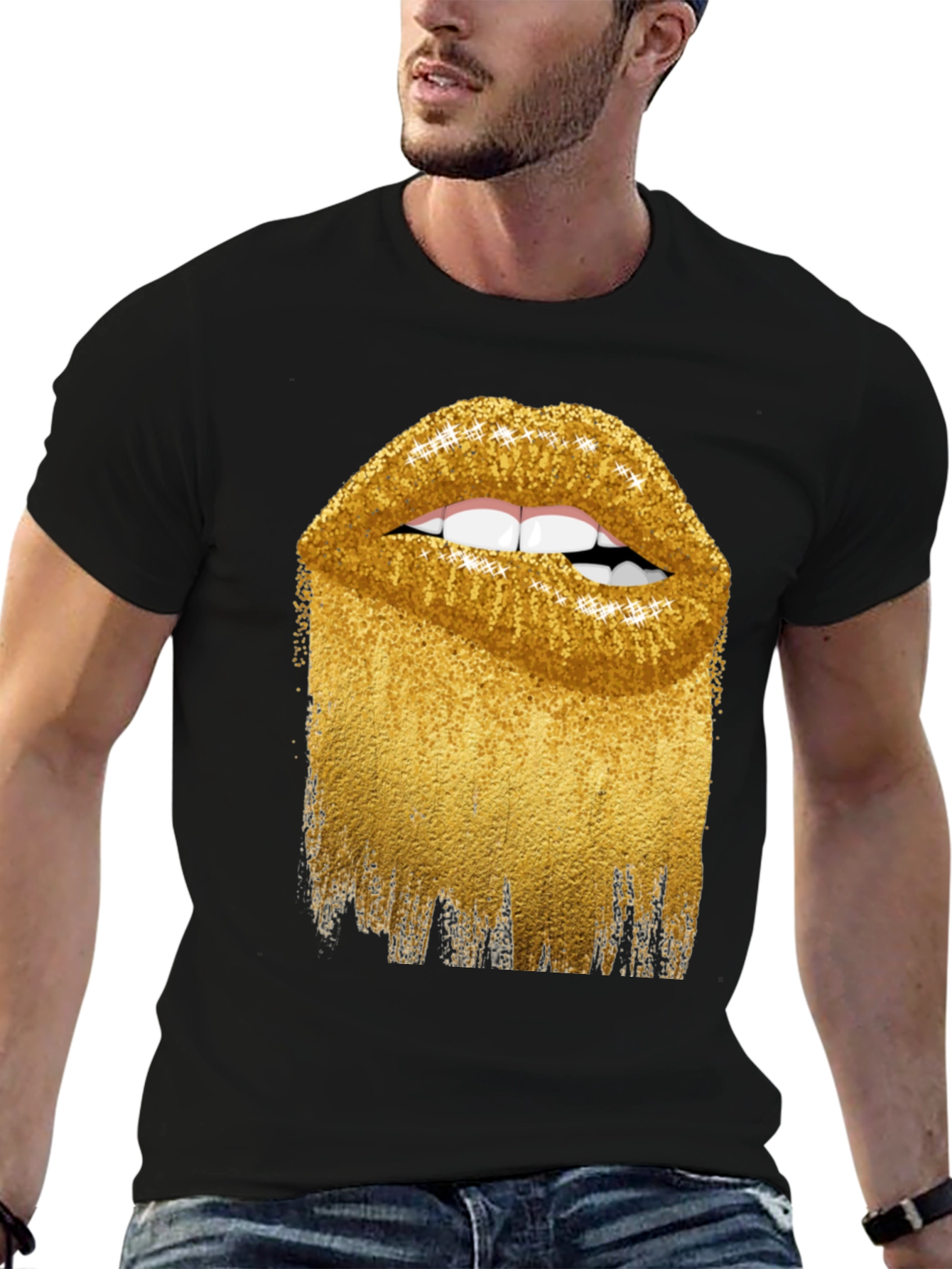 Golden Lips Graphic Tee - Stylish Unisex Shirt